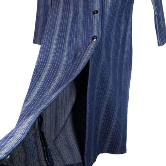 Denim Long Trench Coat Women’s – Notched Collar Casual Jean Coat - Picture 5 of 7